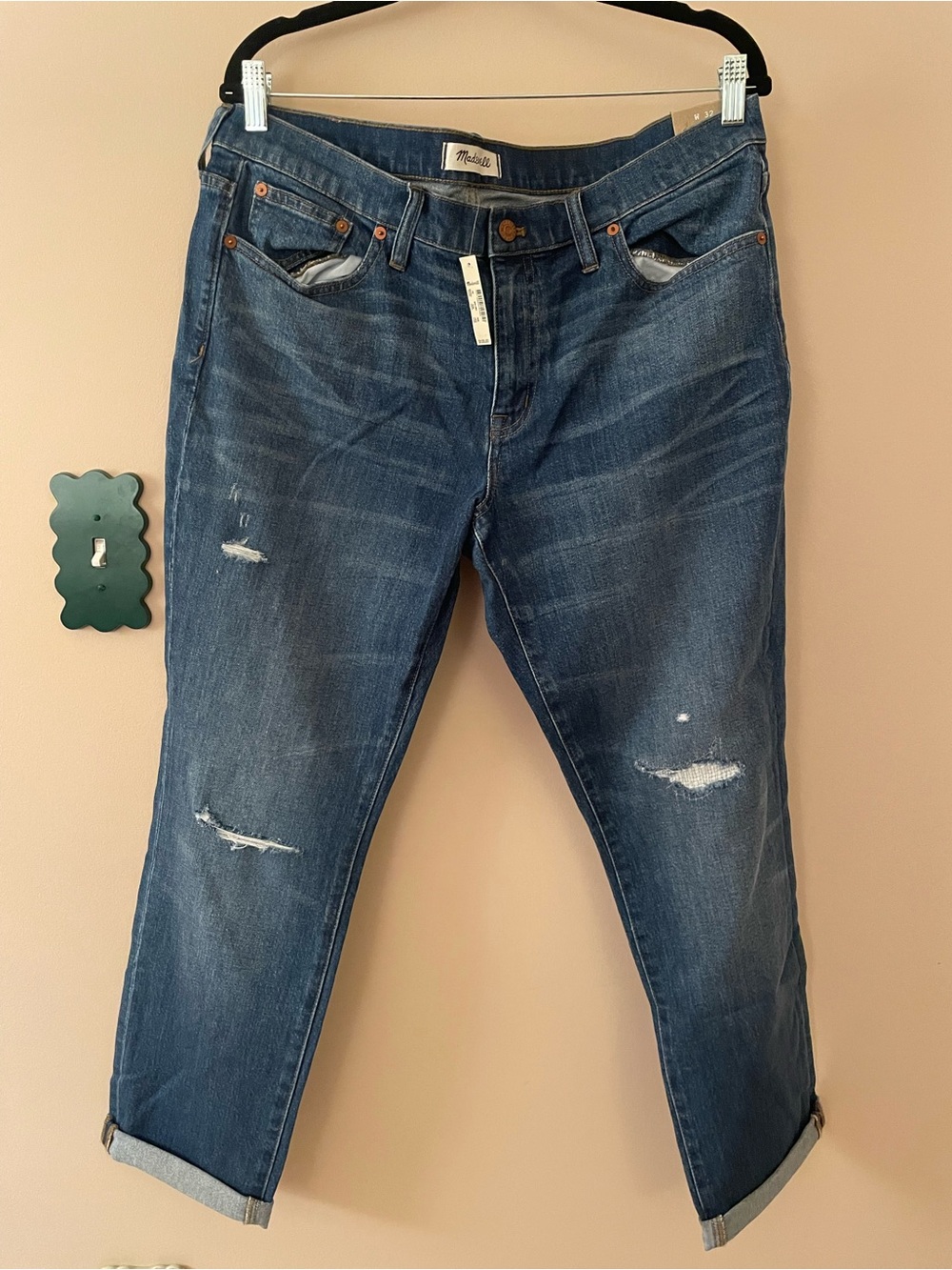 NWT Madewell Distressed Dark Blue Slim BoyJean - Women's